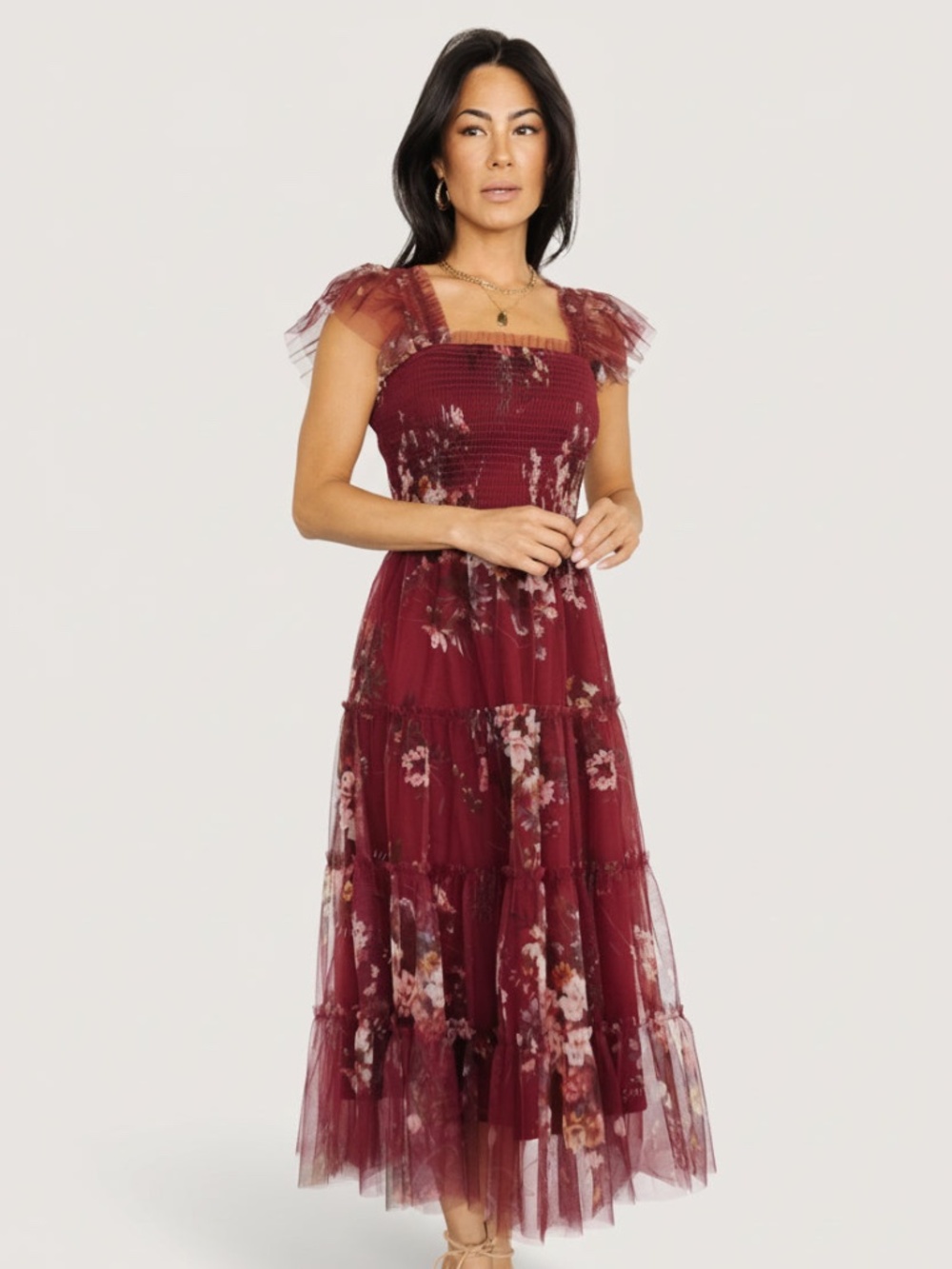 Baltic Born Clementine Tulle Midi Dress | Wine Multi  3XL